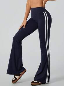 NcmRyu 1 Set Women's Seamless Elastic Striped Compression Running Leggings Outdoor Suit - Blue - View 7