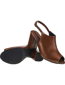 Sandália Salto Alto Bloco Grosso Ankle Boots Shekinah Confortável Moda - Caramelo - Visão 6