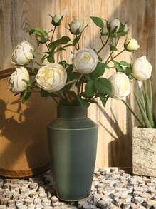 1 pièce Fleur artificielle réaliste en PU ressemblant à de la soie avec 4 fausses roses roses et blanches - Décoration de maison de style ferme moderne pour mariage, Pâques, fournitures de fête de printemps - Décoration de chambre, salon, jardin et mur de style vintage pour l'automne