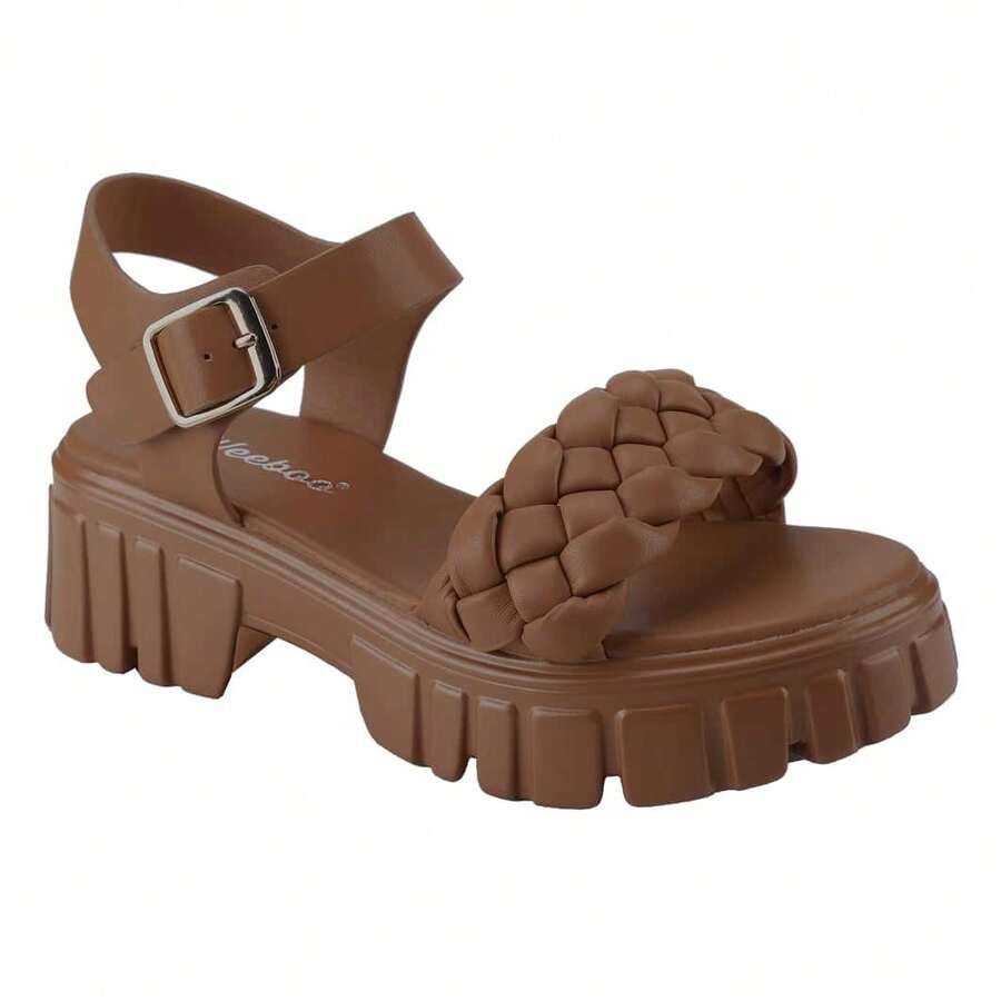 BELOVELY[High-2]Platform  Sandals For Women - Open Toe One Band Buckle Ankle Sandals Strap Block Heel Fashion Summer - màu nâu - Xem 1