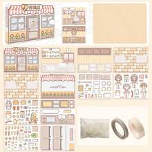 可爱食物DIY免剪贴簿手工套装：3D场景材料包、贴纸、拼贴画、安静书