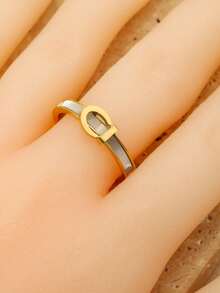 1 件金色不锈钢新款时尚首饰嵌入式贝壳皮带扣戒指女式首饰