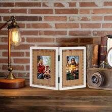 Triple Hinged 3 Picture Frame 4X6 Distressed Wooden Photo Frame For Tabletop Display Picture College Frame Holiday Christmas Home Decor - boho 4X6 White - View 7