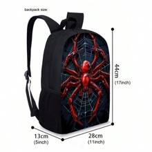 Red Spider Printed Backpack Three Pieces Set (Single-Layer Backpack + Shoulder Strap Round Lunch Bag + Single-Layer Pencil Bag) Pencil Case