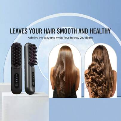 HYUNDAI 无线预热直发梳，温和护发，轻松打造百变直发造型，Type-C 充电，轻巧便携。
