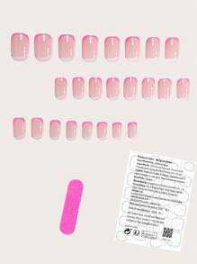 Werde glamourös mit 24 Stück kurzen quadratischen Gel-Fake-Nägeln, stilvoller klassischer Premium-Rosé-Französisch-Look mit voller Abdeckung, Fake-Nagel-Set für Frauen und Mädchen, inklusive 1 Blatt Klebestreifen und 1 Stück Mini Feilen Streifen, Gelee-Gel, Zufallsversand