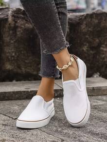 情侣帆布休闲步行鞋 - 白色 - 查看 5