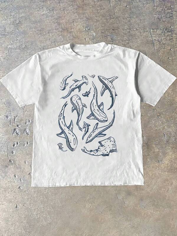 T-shirt graphique à motif vintage de poissons, d'algues et de coraux de mode, t-shirt décontracté à manches courtes pour femmes pour l'été