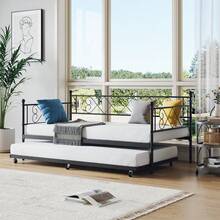 Huisuilinss Twin Daybed With Trundle,Metal Twin Bed Frame With Stylish Headboard,Sofa Bed Frame,Metal Daybed Trundle Bed Twin,Steel Slat Support For Living Room Bedroom Guest Room - Black - View 1