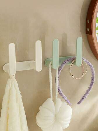 1pc Non Perforated Strong Seamless Wall Mounted Storage Rack, Multifunctional Clothes, Hats, Keys, Slippers Storage Hooks, Kitchen And Bathroom. Home&Life.