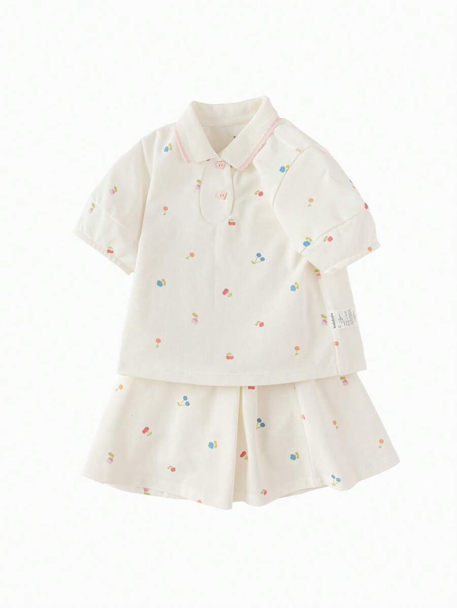 Balabala Children's Short Sleeve Set Girls' Skirt Pants 2025 Summer - White and Red - View 1