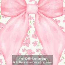 1pc Unframed Pink Bow Flower Preppy Art Canvas Poster Print Minimalist Girly Room Wall Art Aesthetic Decor Painting For Dorm, Living Room, Bedroom, Modern Home Decoration - Multicolor - View 5