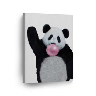 1pc Cute Panda Blowing Pink Bubble Gum Canvas Print, Funny Animal Portrait Wall Art, Black And White Pop Art, Modern Home Decor, Ready To Hang, Quirky Gift Idea