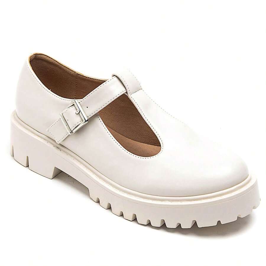 Mary Jane Shoes Style, With Cutout Design And Buckle Strap - Beige 1781 - View 1