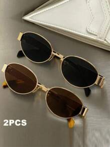 3 pièces Lunettes de mode à monture ovale dorée rétro, lunettes de style hip-hop noir