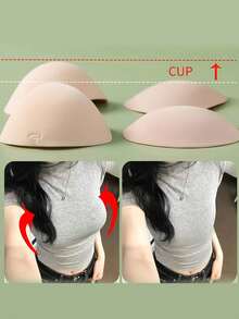 1 Pair Thickened 5cm Push-Up Adhesive Breast Pads With Free Adjustable Straps - Reusable Non-Slip Silicone Enhancers For Bras/Swimwear, Wedding/Yoga/Gym, Sweatproof & Seamless - Apricot - View 2