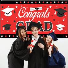 1pc, XtraLarge Congrats Grad Banner Red - Graduation Banner Red | Red And Black Graduation Backdrop | Graduation Party Decorations 2026 Red | Red And Black Graduation Decorations 2026 - Multicolor - View 4