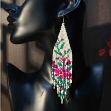 AHAYA Handmade Beaded Tassel Earrings Official Website Original Design Bird Flower Asymmetric Bohemian Style Seed Bead Pendant Earrings Women's Jewelry Gift For Women