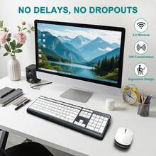 Fenisio 无线键盘和鼠标静音 2.4GHz 无线全尺寸 USB 鼠标组合符合人体工程学设计可折叠支架 3 DPI 可调适用于电脑笔记本电脑平板电脑 Windows Chrome OS 游戏玩家