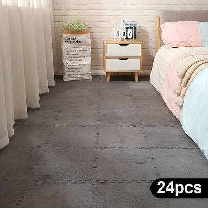 12/24/48 szt. blokujących się pluszowych mat piankowych - miękkie, zmywalne, antypoślizgowe i zapobiegające upadkom płytki podłogowe do użytku wewnątrz - wykonane maszynowo, z krótkim włosiem, plecione i z wzorem patchworkowym w kratkę