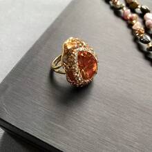 复古宝石女士首饰套装：土耳其苏丹石变色绿柱石天然原石串珠吊坠项链、耳环、开口戒指、毛衣链装饰，适合派对礼服