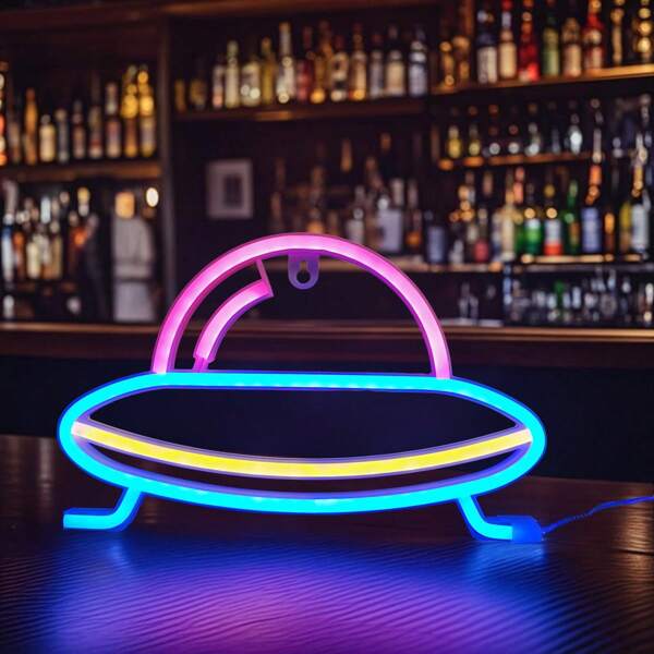 1 peça de luz LED neon suspensa, formato de OVNI, luz de fada romântica, alimentada por bateria/USB, decoração para casa, loja, bar, festa, quarto de criança, quarto