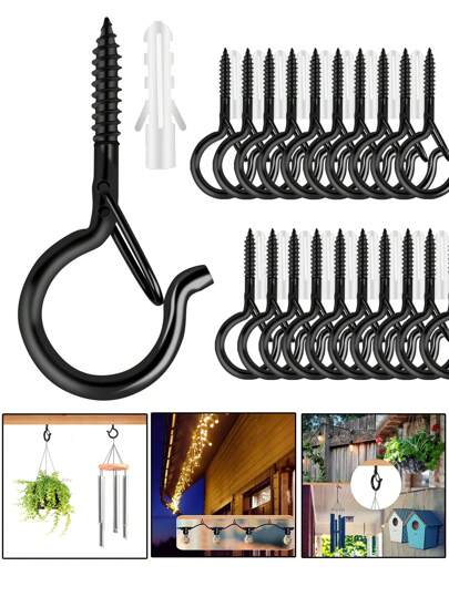 12pcs-Q Hooks With Clips, Outdoor String Light Hooks, Windproof Screw Hooks For Outdoor String Lights To Hang Christmas Lights, Plants, Hanging Baskets