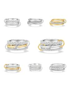 1 Set de Anillos de Mujer Chapados en Cobre con Circonita Artificial, Anillos Apilables Dorados Que no se Desvanecen, Mejor Joyería Decorativa para Señoras
