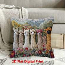 1 Peça Fronha Estampada Plana 2D, Impressão Fofa de Amigos Alpaca, Impressão de Um Lado, Lavável em Máquina, Fechamento com Zíper, Fronha Decorativa de Poliéster para Sofá, Sala de Estar, Quarto - Sem Inserção, Sem Bordado