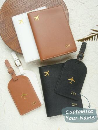 Takeoak 2PCS Custom Name Passport Holder & Luggage Tag Set Customized Gold Monogram Name Faux Leather Passport Cover With A Luggage Tag Customize Hot Stamping Travel Accessories Handmade Document Card Chic Travel Gift Birthday Bridesmaid Gifts For Friends, All-Purpose, Large Capacity, Versatile, Casual, Basics, Custom, Personalized, Unique, Customized, For Anniversaries, For Birthdays, For Holiday/ Vacation, For Outdoors/Outings/Travel/Hiking/Stadium/Sports/Climbing, For Business/Commute/Work/Office,School Supplies,Back To School,For Office,For School,For Classroom,For Teacher Gifts,For University,For Colleague,For Dorm Rooms,For Teacher,For Boys And Girls,For Teenagers,Junior High School Students,Middle School Students,High School Senior High School Students,College Students,University Students,Freshman,Sophomore,Underclassmen,Chic Autumn, Urban Chill