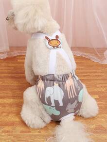 1pc Polyester Mesh Breathable Cute Cartoon Harness & Physiological Pants, Pants Accessory For Small & Medium Female Dogs During Estrus, Pet Supplies