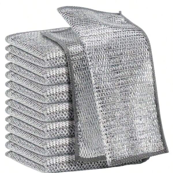 12/8/4 قطع قماش تنظيف سحري مُكثف ذو وجهين من سلك المعدني المقوى، قماش غسيل الأواني والأطباق والأواني المنزلية،أدوات تنظيف