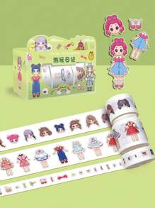 1 Box, 3 Rolls Dress-Up Stickers For Girls, DIY Decor Stickers, Cartoon Character Costume Stickers, Fashion Party,School Supplies,Back To School