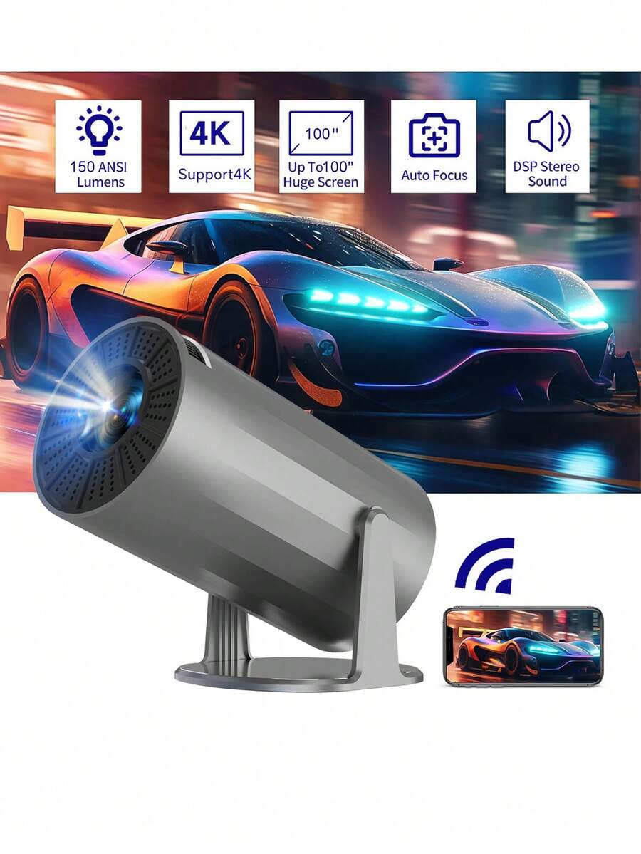 Professional 4k HD Android Wifi Led Projector, JMMO Wireless Wi-Fi Projector, Portable Projector With Full HD 1080P, Movie Projector Compatible With IOS/Android Phone/Tablet/Laptop/PC/USB Drive/DVD For Outdoor, Home, Meeting - Grey - View 1
