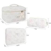 Juego de neceseres de algodón con estampado floral, bonito neceser de viaje para guardar artículos de aseo, regalo para mujer, neceser de viaje, maleta, bolsa de equipaje, ideal para el día a día, viajes, para guardar cosméticos. Juego de tres (grande, mediano y pequeño).