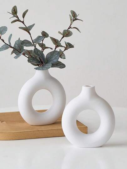 1pc White Ceramic Look Flower Vase, Plastic Vase,Minimalist Modern Home Decor, Small Pampas Grass Vases Unbreakable Vase Flower Arrangement For Table, Shelf Bookshelf, Mantel, Entryway And Centerpieces Room Decor Glass Vase