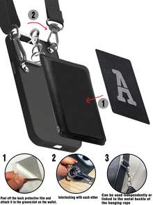 1pc Casual Fashion Phone Wallet Lanyard Kit With Phone Case Vertical Card Purse And Adjustable Shoulder Straps For Travel, Back To School, Gift (Diy Letter Stickers) For Women Wallet Purse Wallet - Black and White - View 7