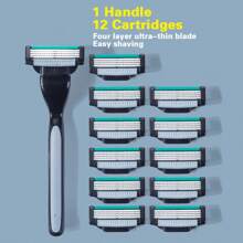 jifuli Men Razor Blade 4-Layer Stainless Steel Shaving Blade Replaceable Manual Shaver Heads