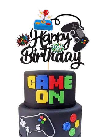 1 pieza Decoraciones para pastel de video juegos, Decoraciones de fiesta de cumpleaños con tema de video juegos, Decoraciones para cupcakes de video juegos para pasteles y postres, Controles de video juegos Gamepad para fiestas de gamers, Baby showers, Suministros de cumpleaños