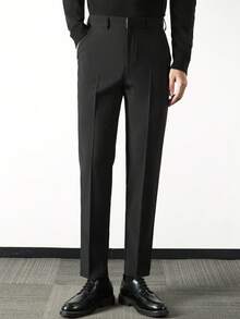 Pantalones formales de traje para hombre de corte recto y ajustado para uso profesional - Negro - Ver 7