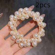 1 件/2 件/3 件花朵和仿珍珠装饰发带优雅马尾辫固定器发带弹性发绳 - 彩色 - 查看 9