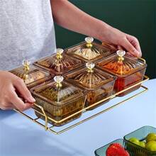 1 set, assiette de salade de fruits séchés, boîte à collation, boîte à dessert carrée transparente, boîte de rangement pour aliments avec couvercle et séparateurs, style assiette à fruits ; fournitures de pique-nique de cour