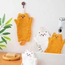 1pc,Stylish Cartoon Embroidery Hand Towel - Decorative Hanging Towel With 3D Plush Texture, Multi-Purpose Absorbent Kitchen & Bathroom Accessory For Modern Home Decor