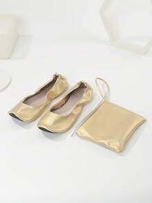 Women's Fashion Casual Soft Comfortable Versatile Indoor Slippers, Lightweight Barefoot Feel, Foldable Easy To Carry, One-Touch Slip-On, Suitable For Dancing - Gold - View 9