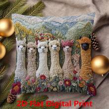 1 Peça Fronha Estampada Plana 2D, Impressão Fofa de Amigos Alpaca, Impressão de Um Lado, Lavável em Máquina, Fechamento com Zíper, Fronha Decorativa de Poliéster para Sofá, Sala de Estar, Quarto - Sem Inserção, Sem Bordado