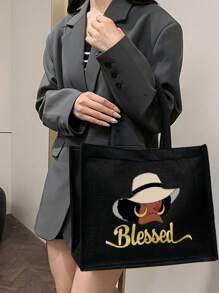 Bolso de lona con estampado de letras doradas y patrones femeninos, que incluye una bolsa pequeña con asa de mano, monedero y bolso grande con gran capacidad, de uso casual y portátil, adecuado para compras en el supermercado, viajes de negocios, vacaciones en la playa, y también puede ser un regalo ideal para amigos, familiares, cumpleaños, Día de la Madre, Día del Maestro.