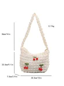 柔软手感大容量樱桃女士单肩包休闲通勤蓬松云皱款式韩版时尚 - 白色 - 查看 2