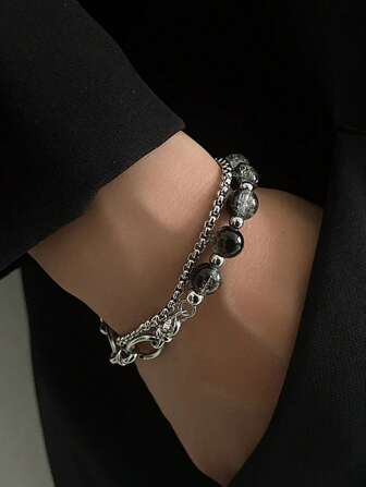 1 件银色多层拼接手链，女士时尚配饰，适合节日、旅行、派对、生日礼物