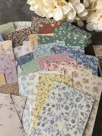 1 confezione da 60 pezzi di carta vintage con motivo floreale ditsy per scrapbooking, materiale decorativo fai-da-te, note memo, forniture scolastiche, back to school