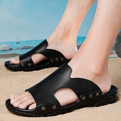 Local Warehouse-  52-37, Durable Slide Sandals Men'S Summer Genuine Faux Leather Sandals, Large Size 48-49, Breathable 50-51,